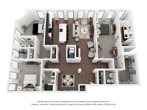Floor plan for 3 beds, 3.5 baths, 1995 sqft